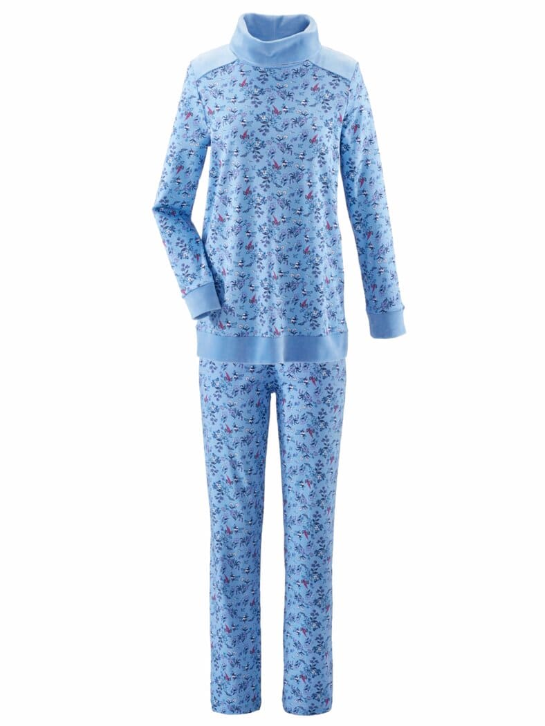 Schlafanzug Thermowärme Hellblau geblümt