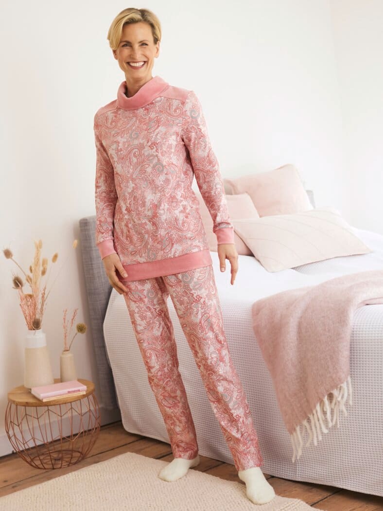 Schlafanzug Thermowärme Rose bedruckt