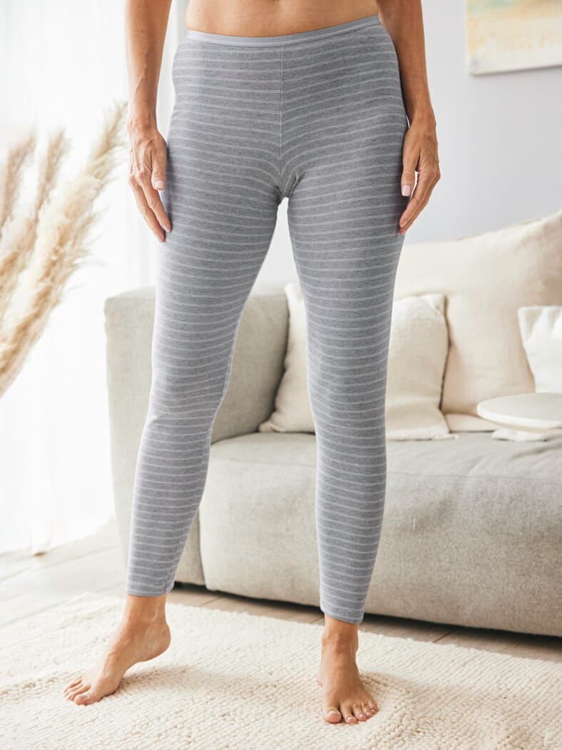 Baumwoll-Thermo Unterhose Lang Hellgrau gestr.