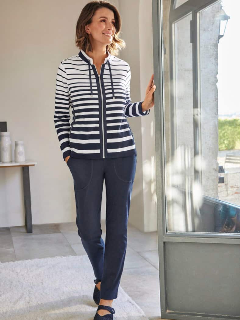 Streifen-Hausanzug Ottoman Blau-Weiß gestr