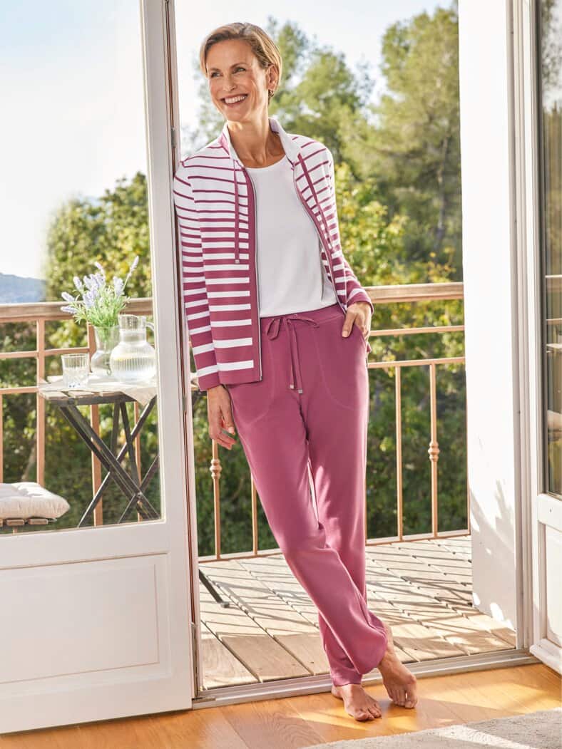 Streifen-Hausanzug Ottoman Waldbeere gestr