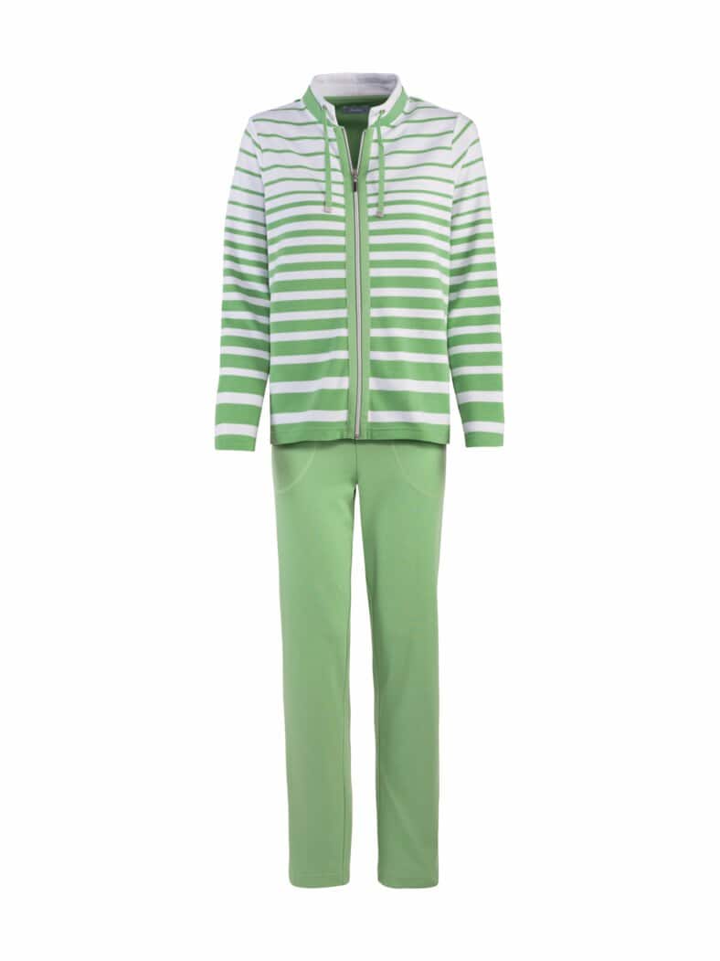 Streifen-Hausanzug Ottoman Apfelgrün gestr