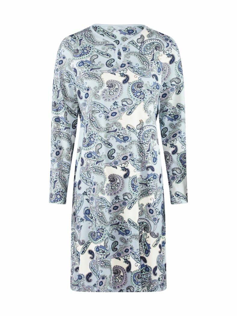 Baumwoll-Nachthemd Paisley Hellblau gemustert