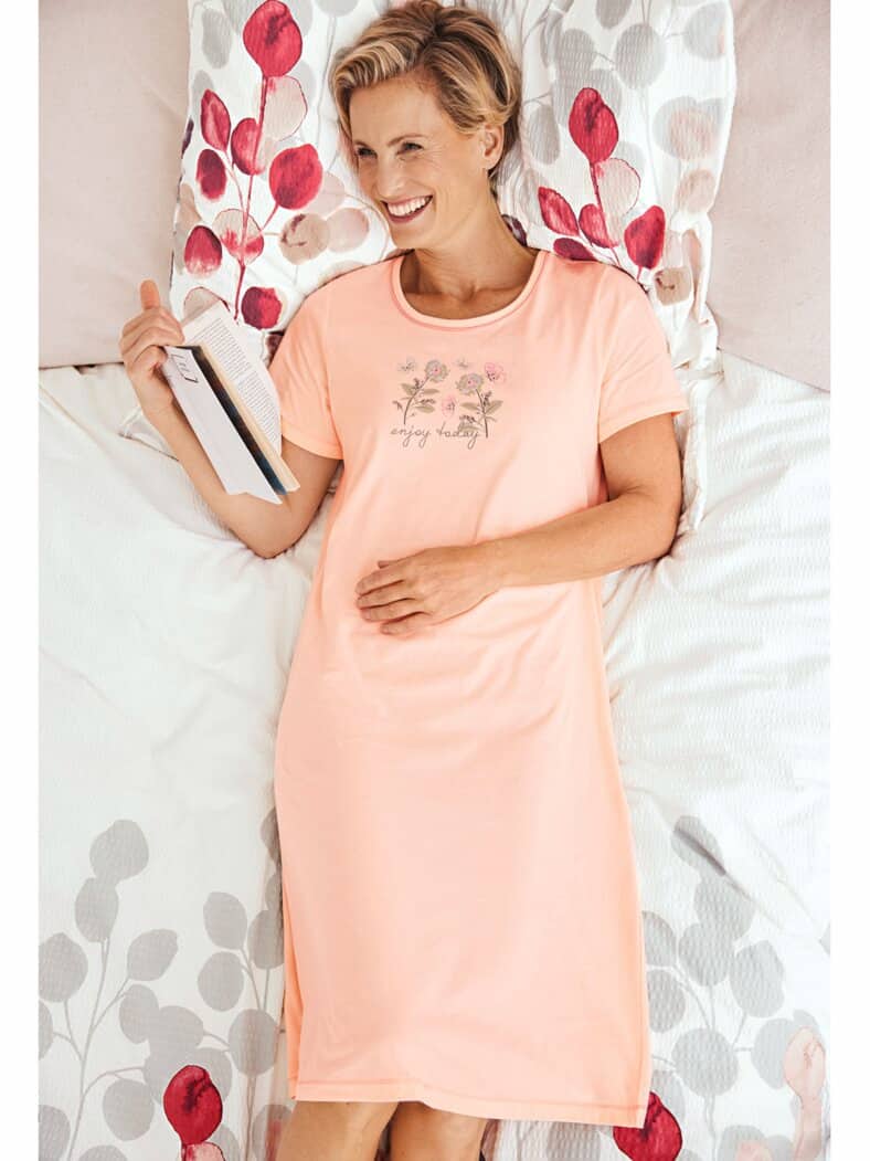 Baumwoll-Nachtkleid Pastellblüte Apricot