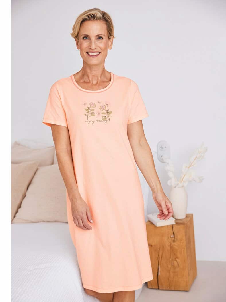 Baumwoll-Nachtkleid Pastellblüte Apricot