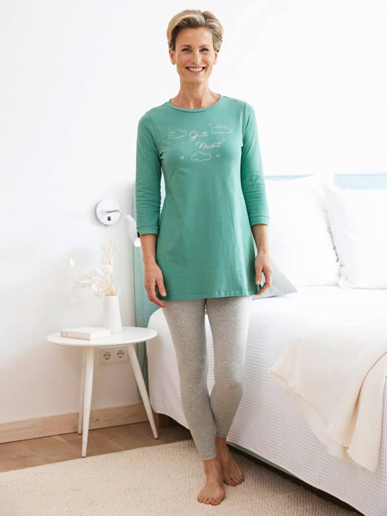 Baumwoll-Schlafanzug Gute Nacht Salbei-Grau