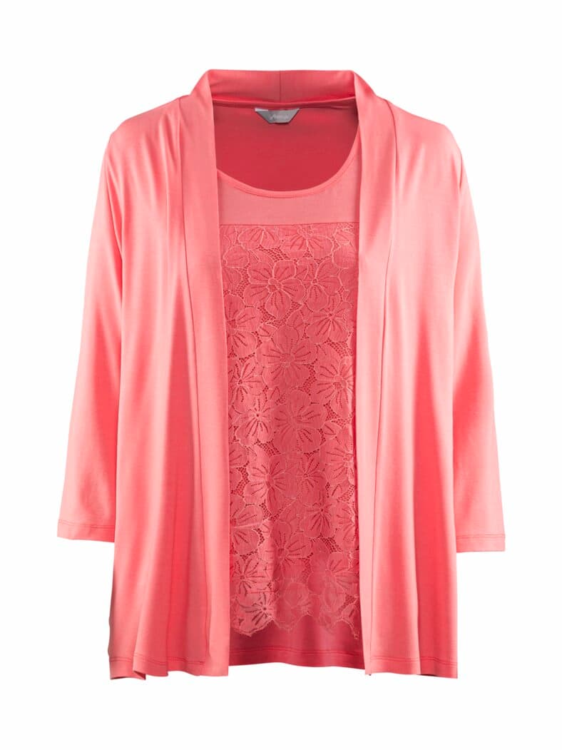 Viskose-Twinset Ajour Flamingo Pink