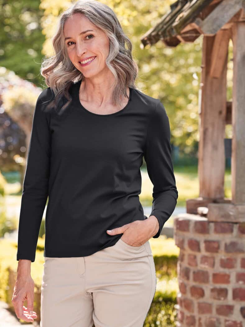 Langarm-Shirt Baumwolle Schwarz