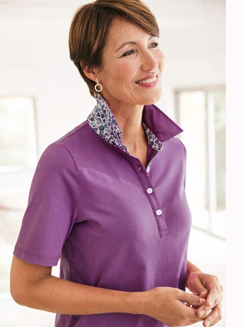 Baumwoll-Poloshirt Liberty Kragen Violett