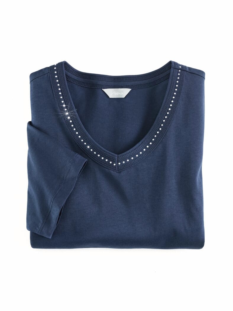 V-Ausschnitt Shirt Schmuckdetails Blau