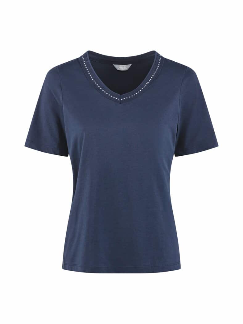 V-Ausschnitt Shirt Schmuckdetails Blau