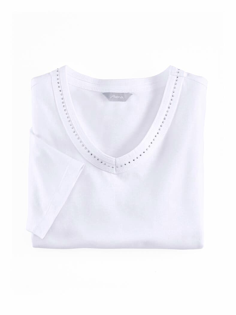 V-Ausschnitt Shirt Schmuckdetails Weiß