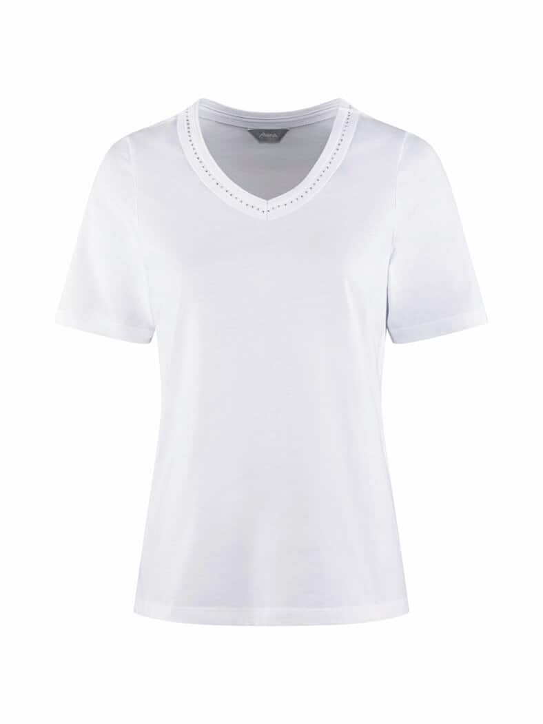 V-Ausschnitt Shirt Schmuckdetails Weiß