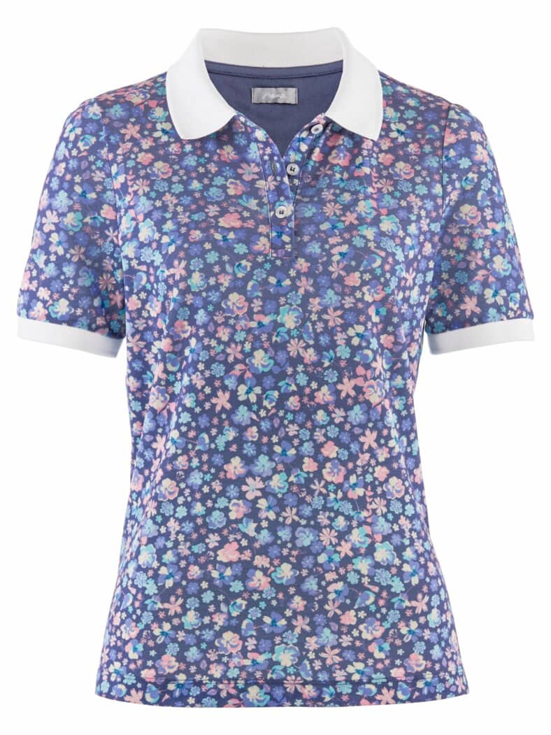 Poloshirt Bio-Baumwolle Blau geblümt