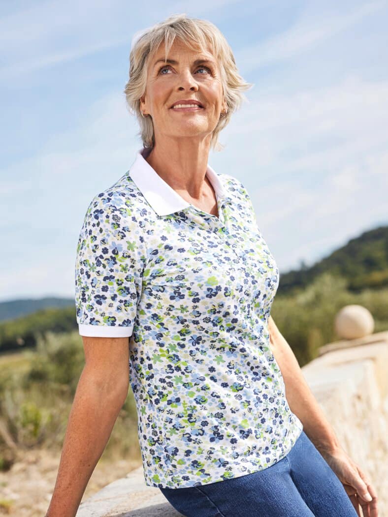 Poloshirt Bio-Baumwolle Limette geblümt