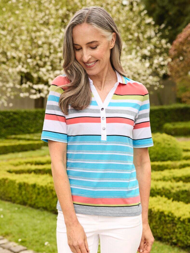 Halbarm-Poloshirt Lagune Pastell gestr.