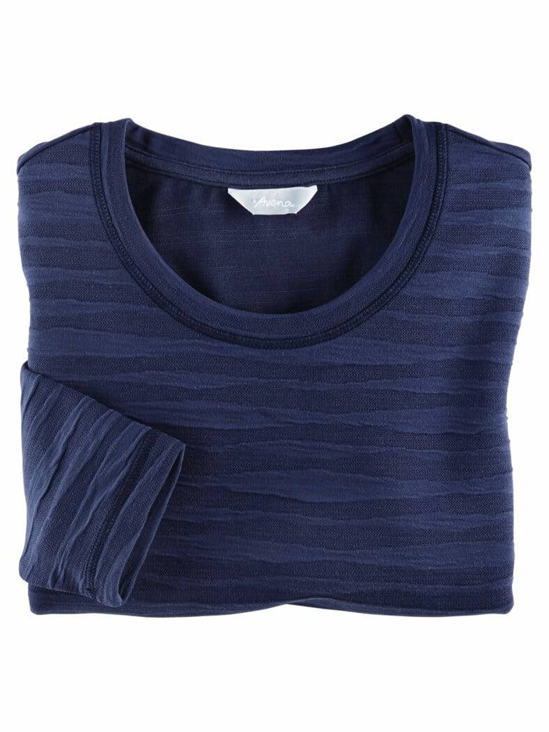 Rundhals-Shirt Strukturmuster Marine