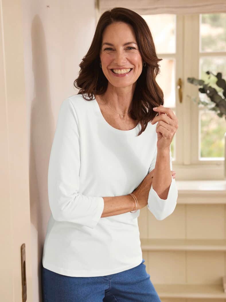 Baumwoll-Shirt 3/4 Arm Weiß