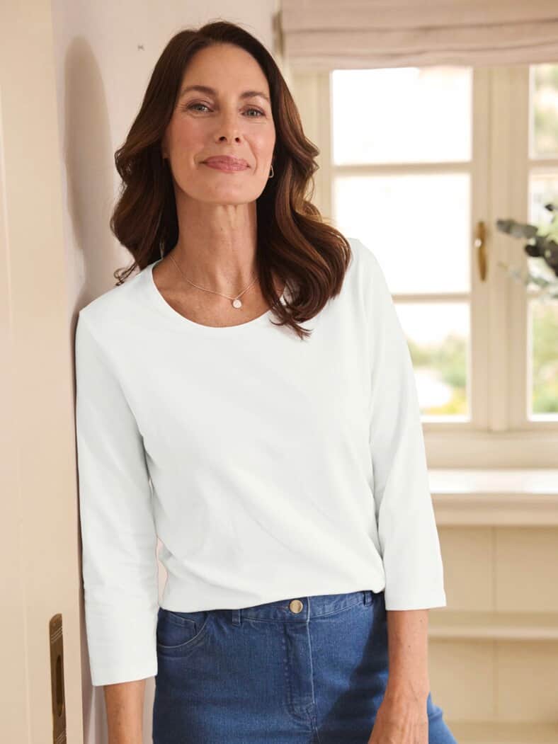 Baumwoll-Shirt 3/4 Arm Weiß