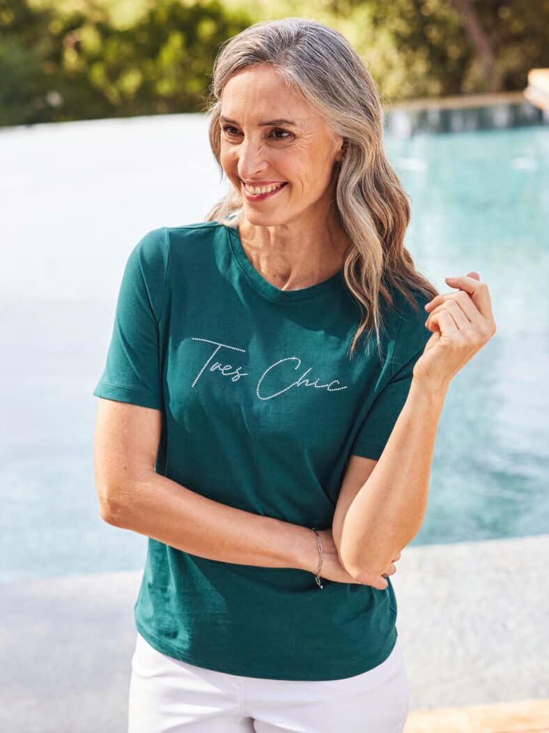 Glitzershirt Urlaubsgrüße Petrol