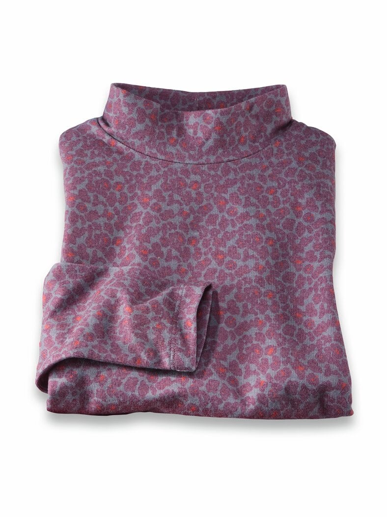 Kuschel-Shirt Stehkragen LeopardBordeaux