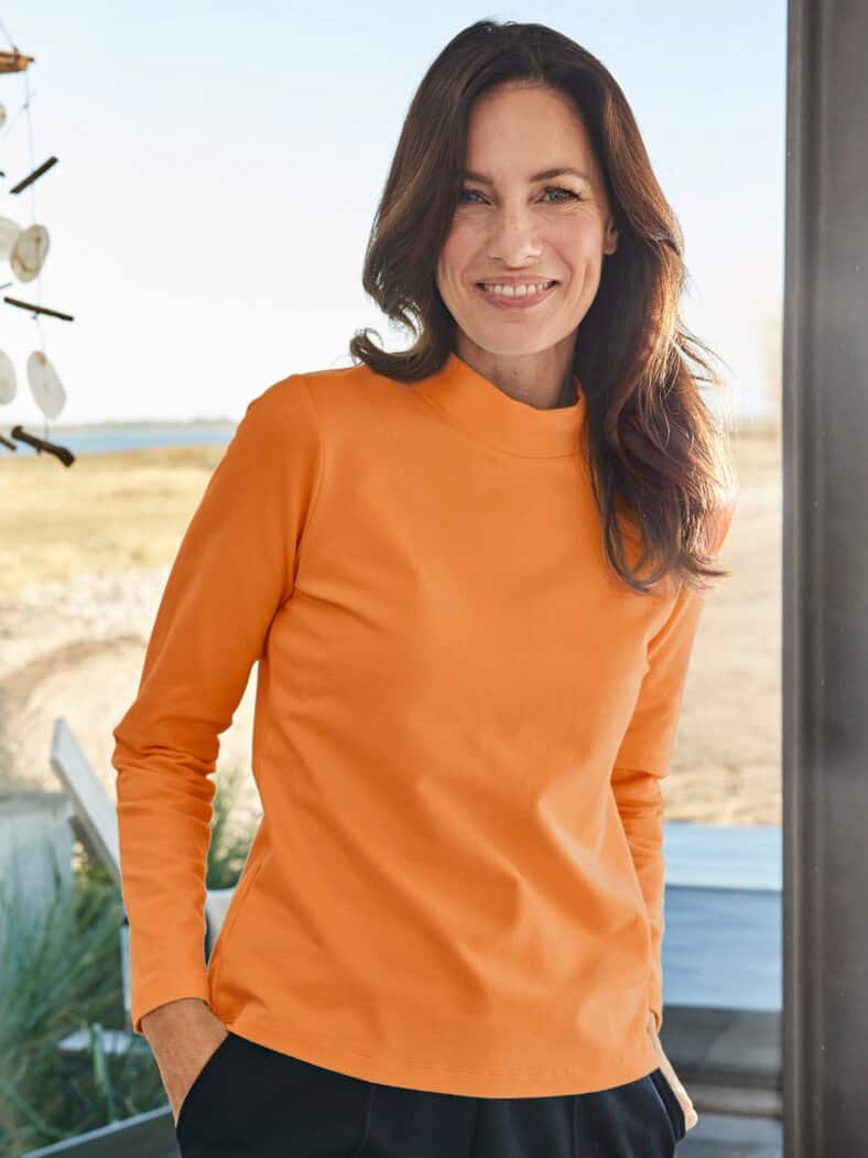 Stehkragen-Shirt Pfirsichweich Orange