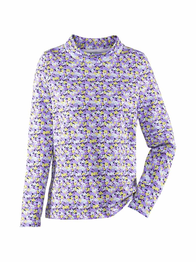 Stehkragen-Shirt Pfirsichweich Flieder geblümt