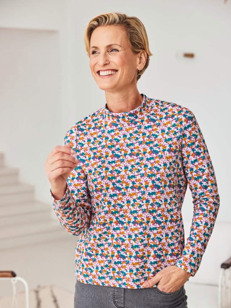 Stehkragen-Shirt Pfirsichweich Mint gemustert