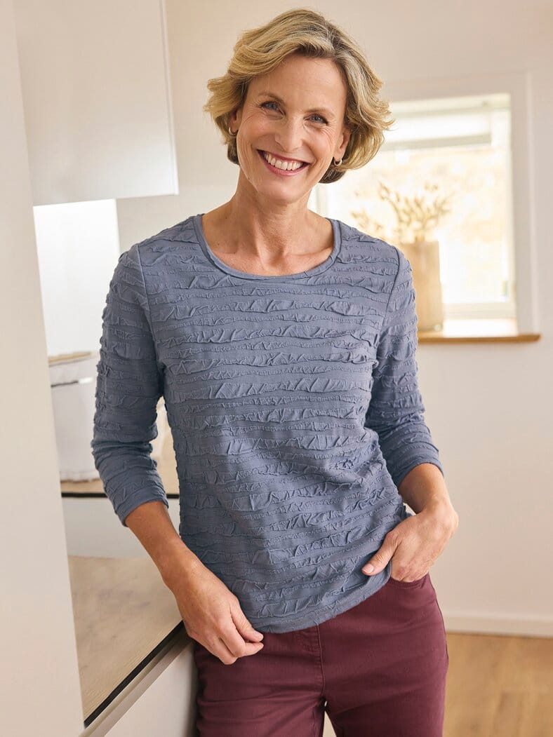 Rundhals-Shirt Strukturmuster Granitblau