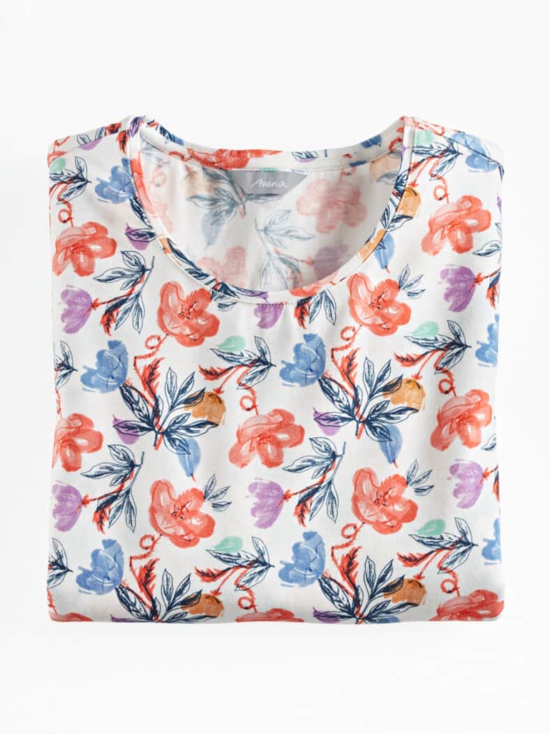 Baumwoll-Modal-Shirt Offwhite geblümt