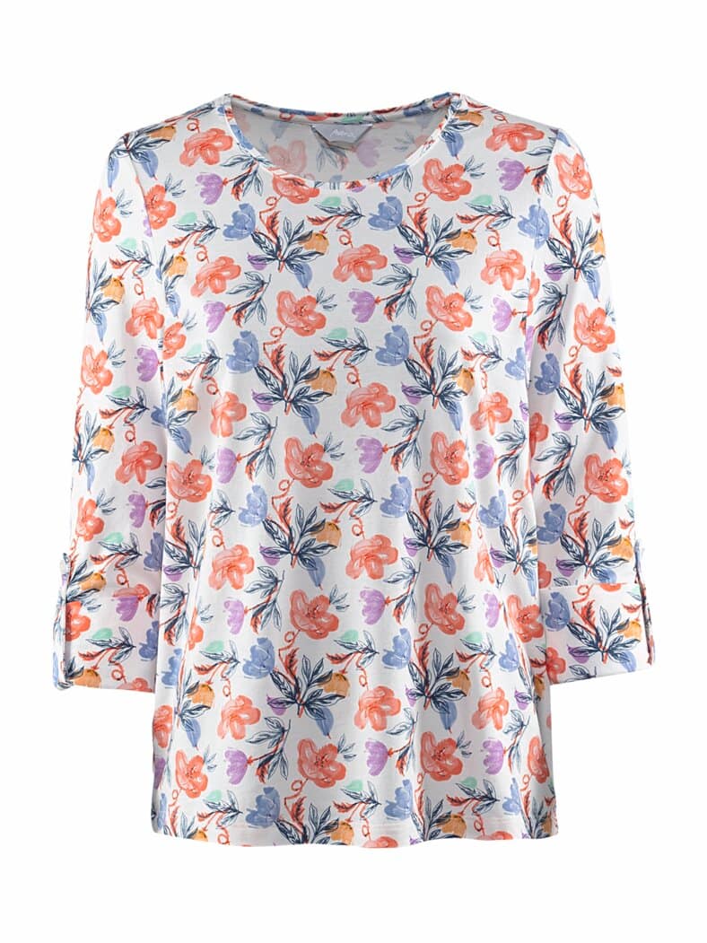 Baumwoll-Modal-Shirt Offwhite geblümt