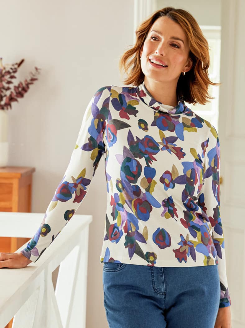 Viskose-Shirt Rollkragen Multicolor