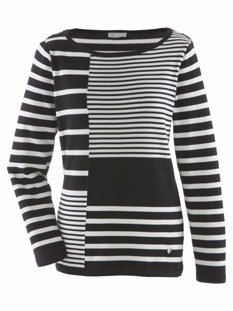Baumwoll-Pullover Multi-Streifen Schwarz-Weiß