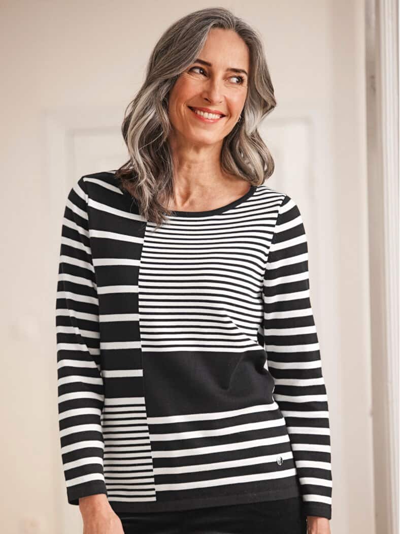 Baumwoll-Pullover Multi-Streifen Schwarz-Weiß