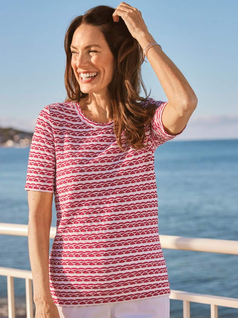 Struktur-Shirt Streifen Pink