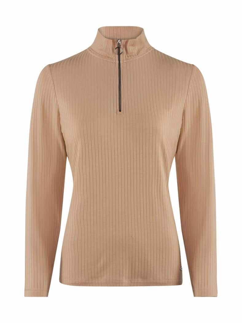 Edel-Rippenshirt Reißverschluss Beige