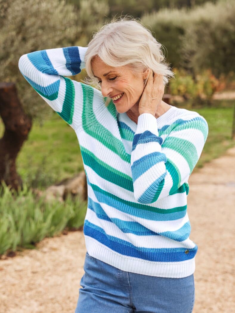 Streifen-Strickpullover Aqua