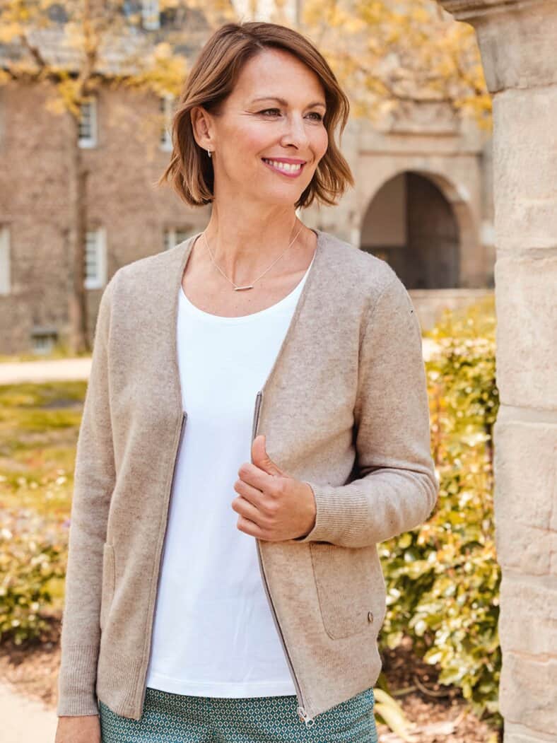 Woll-Strickjacke Extraweich Beige