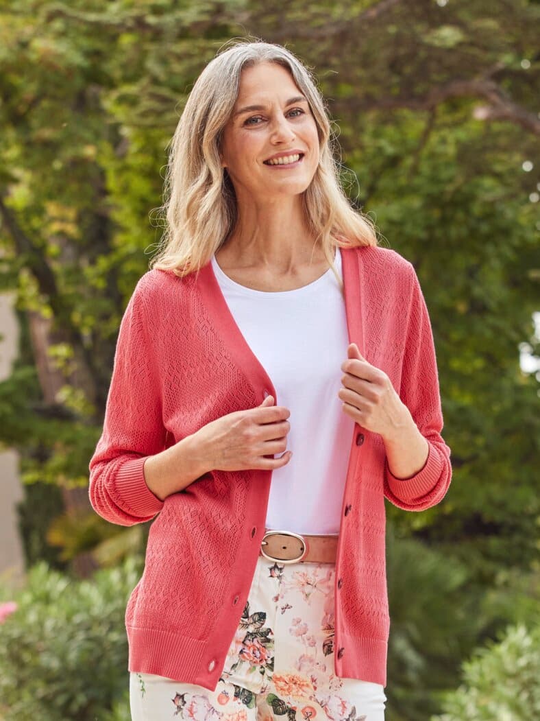 Leichte Strickjacke Ajour Rot