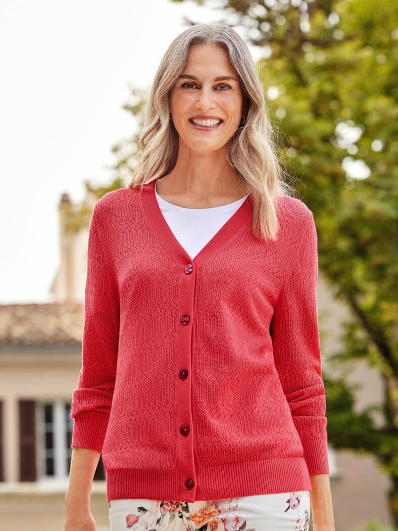 Leichte Strickjacke Ajour Rot