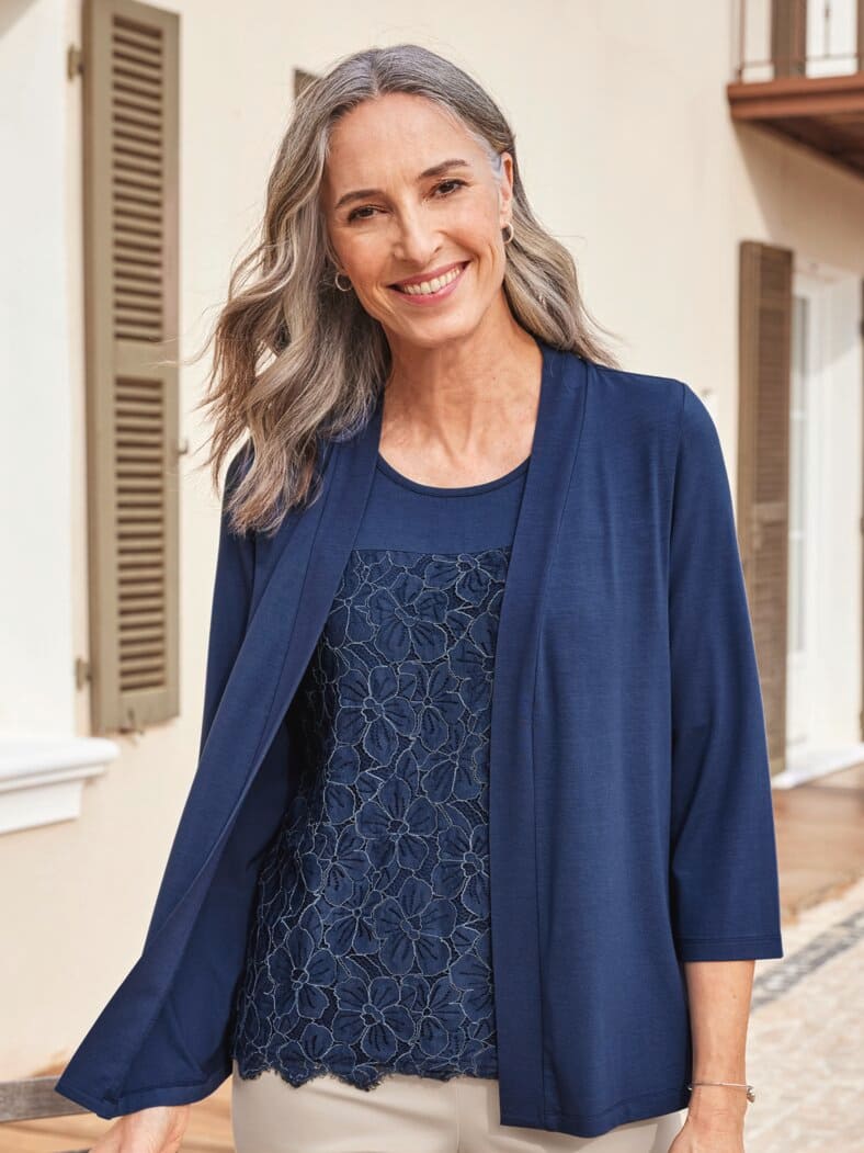 Viskose-Twinset Ajour Blau