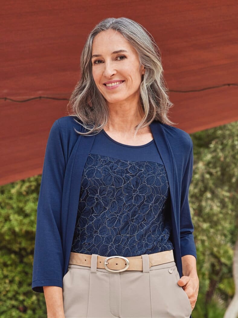 Viskose-Twinset Ajour Blau