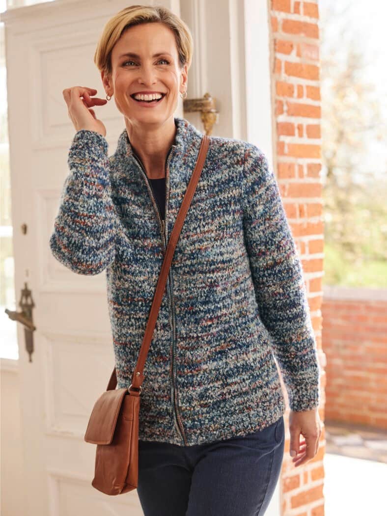 Alpaka-Strickjacke Peru Blau-Multi