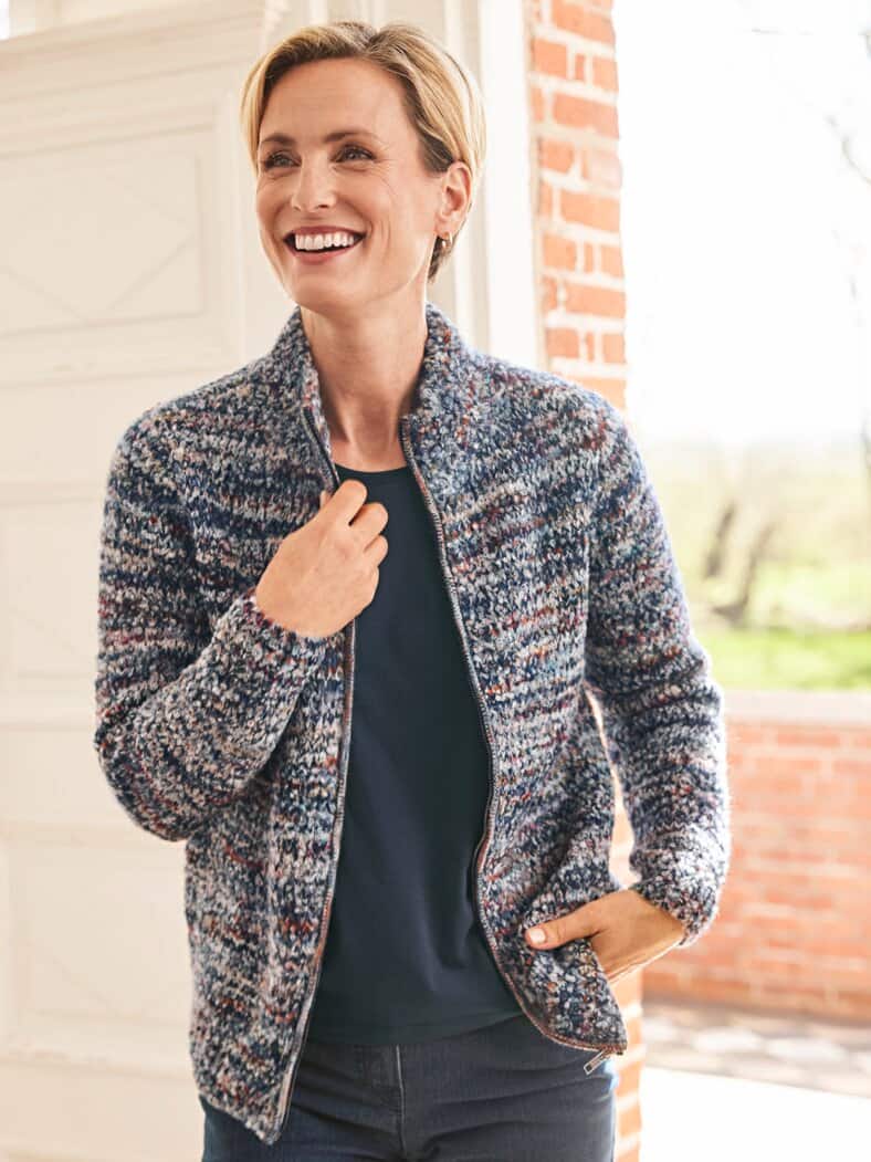 Alpaka-Strickjacke Peru Blau-Multi