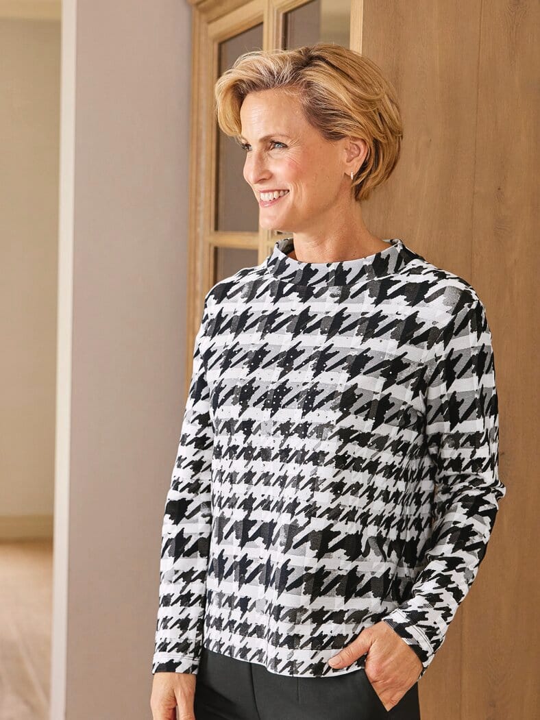 Rabe Sweatshirt Hahnentritt Schwarz-Weiß