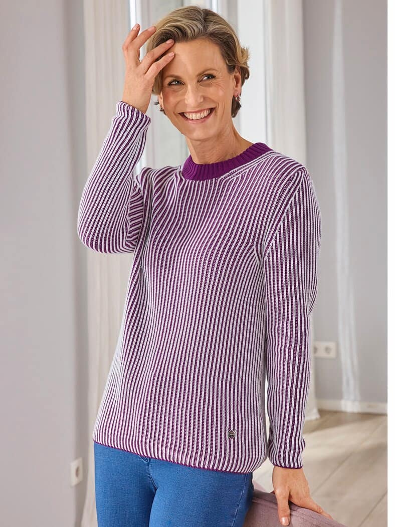 Brioche-Strickpullover Farbeffekt Violett