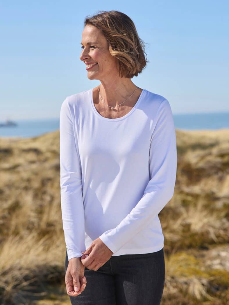 Viskose-Shirt Langarm Weiß