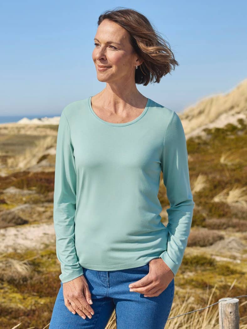 Viskose-Shirt Langarm Salbei