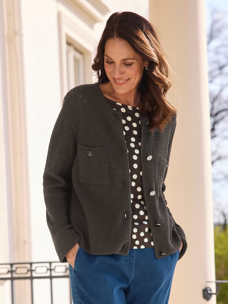 Rabe Boucle Strickjacke Mokka