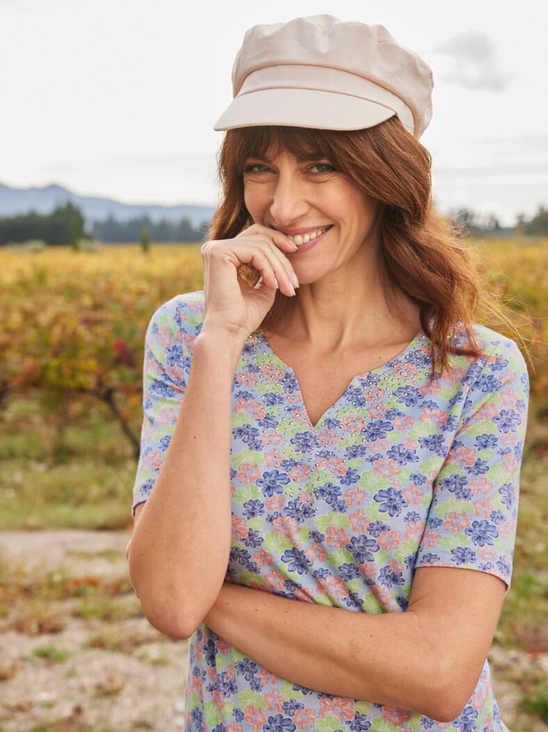 Halbarm-Shirt Seidenweich Hellblau gebl.